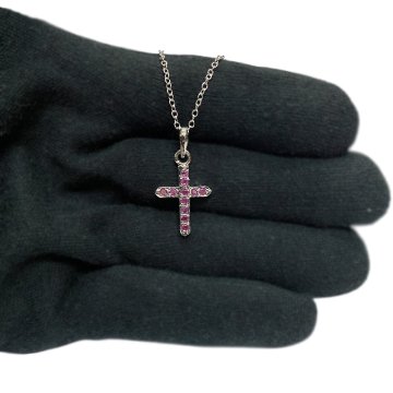 天然石 ルビー  クロスネックレス（25114）シルバー磨き用布付 一点物の画像