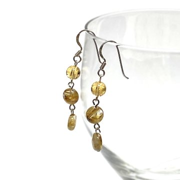 天然石 ゴールドルチルクォーツ ピアス  (25126)  シルバー磨き用クロス付の画像