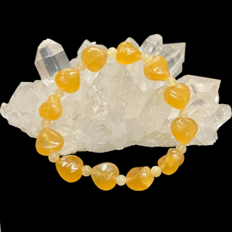 天然石 カービングハート アラゴナイトブレスレット (25130