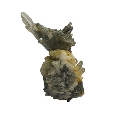 天然石  ガネーシュヒマール産  ヒマラヤ水晶 クラスター  クローライトINクォーツ（2635）プレート付きの画像