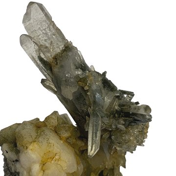 天然石  ガネーシュヒマール産  ヒマラヤ水晶 クラスター  クローライトINクォーツ（2635）プレート付きの画像