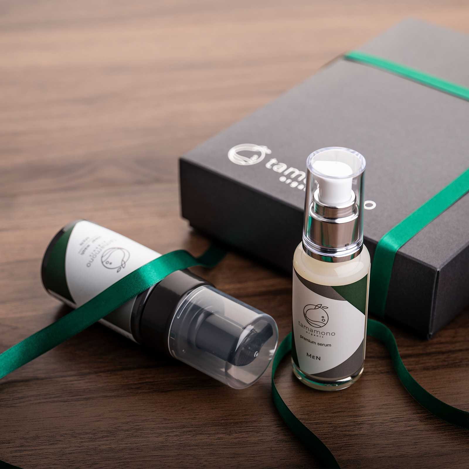大人の男のスキンケア２点セット tamamono ギフトBOX (美容液・洗顔フォーム) tamamono organic MENの画像
