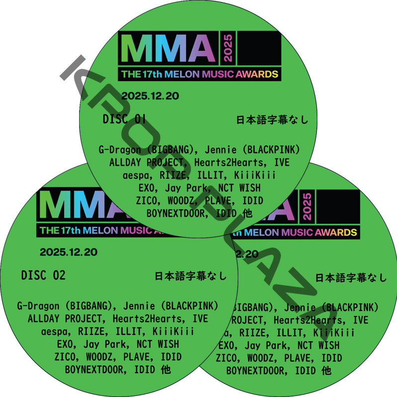 2025 Melon Music Awards (2025.12.20 #3枚セット) 日本語字幕なし / [出演者 : G-Dragon, aespa, RIIZE, IVE, EXO 他]の画像