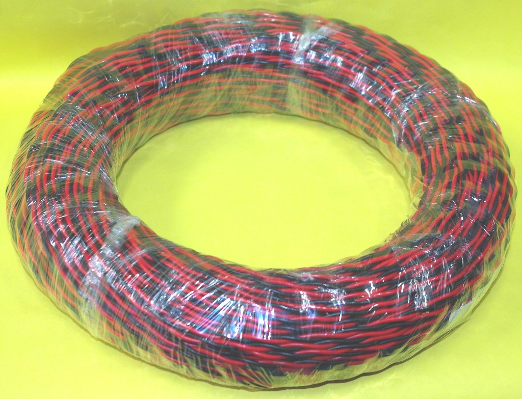 VTF ビニル電線 ツイスト撚り線 0.75SQ 赤黒 100m巻 電子機器 配線用電線の画像