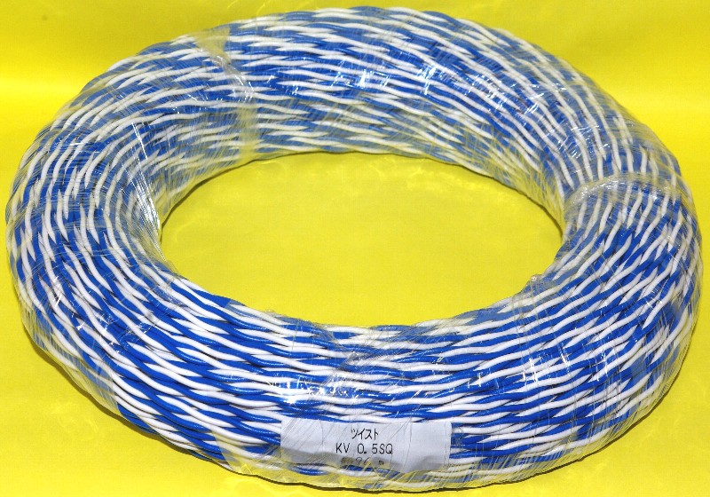 VTF ビニル電線 ツイスト撚り線 0.5SQ 青白 100m巻 電子機器 配線用電線の画像