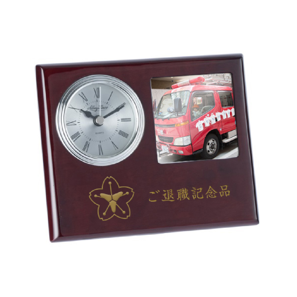 ピアノウッド時計付きフォトスタンドの画像