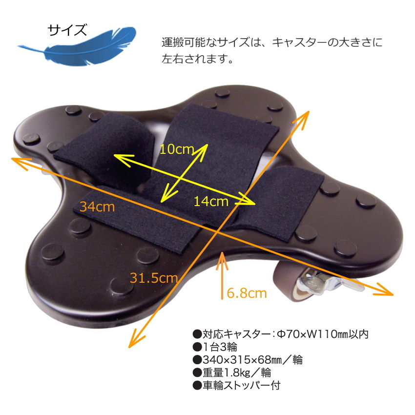グランドピアノ用 補助キャスター １台分（ストッパー付き/耐荷重量：500kg）/イトーシンMの画像