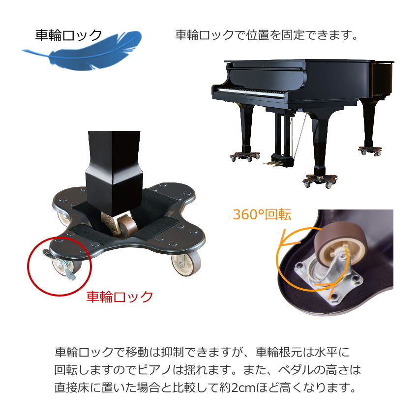 グランドピアノ用 補助キャスター １台分（ストッパー付き/耐荷重量：500kg）/イトーシンMの画像