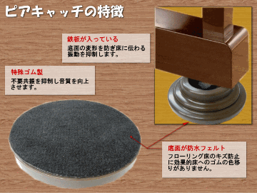 アップライトピアノ用 防音 防振 インシュレータ ピアキャッチ 茶色■4個セットの画像