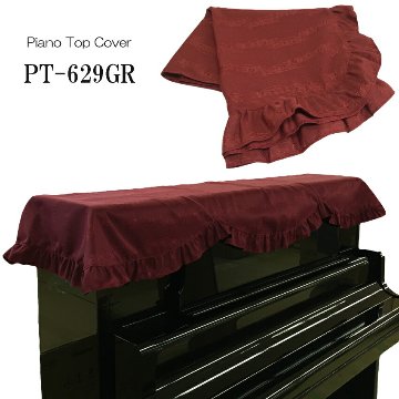 ピアノ トップ カバー アップライト 「ワインレッド/楽譜柄/フリル」 ピアノカバーアップライト シンプル おしゃれ モダンの画像