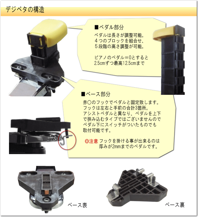 デジタルピアノ 電子ピアノ専用 補助ペダル デジペタ デジペダル イエロー 足置き台 デジスツール別売りの画像