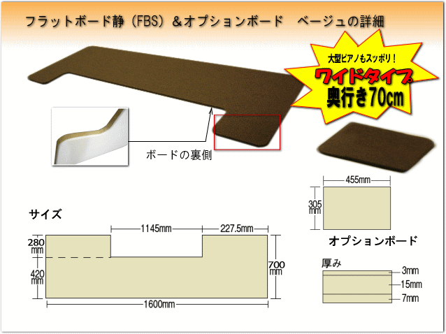 【ワイドタイプ】ピアノ用 防音＆断熱＆床補強＋補助ボード：フラットボード静 ブラウン■メーカー直送品の画像