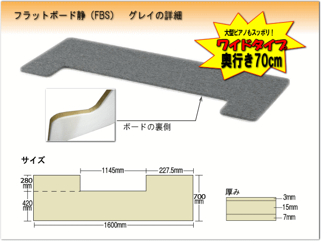 【ワイドタイプ】ピアノ用 防音＆断熱タイプ 床補強ボード：フラットボード静 グレイ■メーカー直送品の画像