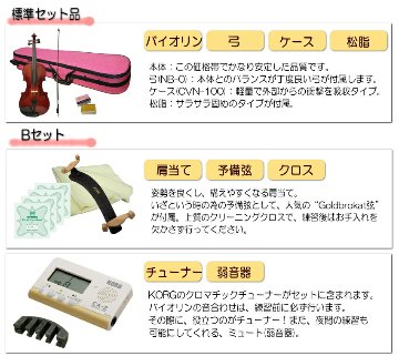 Grazioso 初心者向け バイオリン ピンクケース 調整後出荷  GV-0S 1/10サイズ 9点セット 分数サイズ グラッツィオーゾの画像