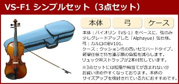 初心者向け バイオリン みずいろケース 調整後出荷 VS-F1 1/4サイズ シンプルセット 3点セット 分数サイズ カルロジョルダーノの画像