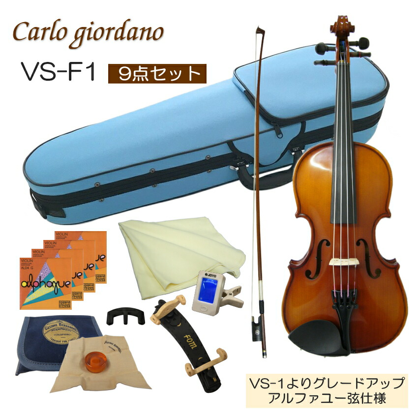 初心者向け バイオリン みずいろケース 調整後出荷 VS-F1 1/4サイズ 9点セット 分数サイズ カルロジョルダーノの画像