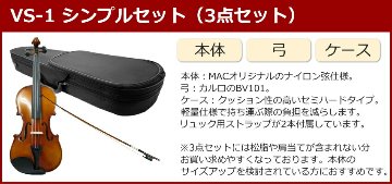 初心者向け バイオリン 調整後出荷 VS-1 1/2サイズ シンプルセット 3点セット 分数サイズ カルロジョルダーノの画像