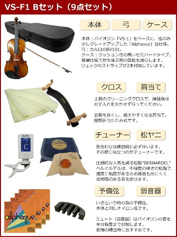 初心者向け バイオリン 調整後出荷 VS-F1 1/2サイズ 9点セット 分数サイズ カルロジョルダーノの画像