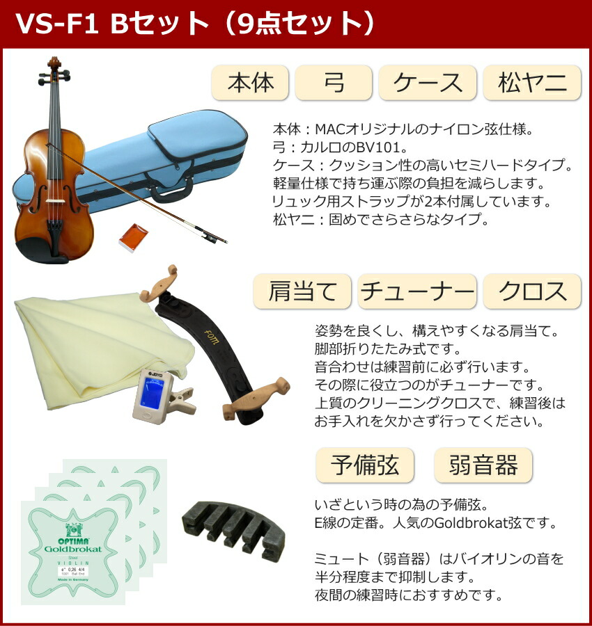 初心者向け バイオリン みずいろケース 調整後出荷 VS-1 1/2サイズ 9点セット 分数サイズ カルロジョルダーノの画像