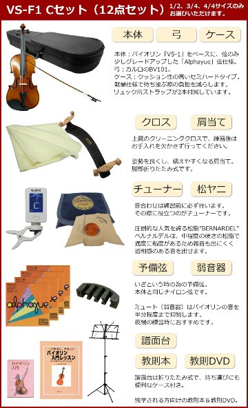 初心者向け バイオリン 調整後出荷 VS-F1 3/4サイズ 12点セット 分数サイズ カルロジョルダーノの画像