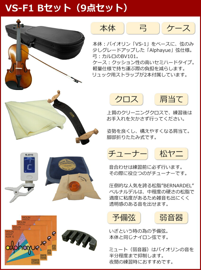 初心者向け バイオリン 調整後出荷 VS-F1 3/4サイズ 9点セット 分数サイズ カルロジョルダーノの画像
