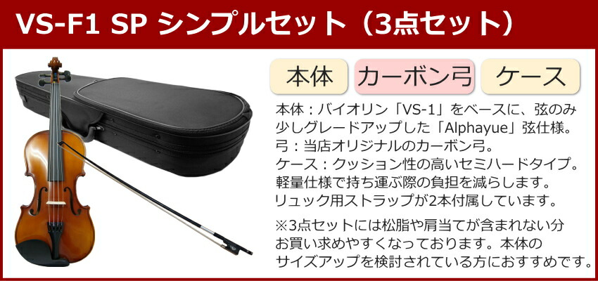 初心者向け バイオリン 調整後出荷 VS-F1 4/4サイズ カーボン弓付属 シンプルセット 3点セット 大人サイズ カルロジョルダーノの画像