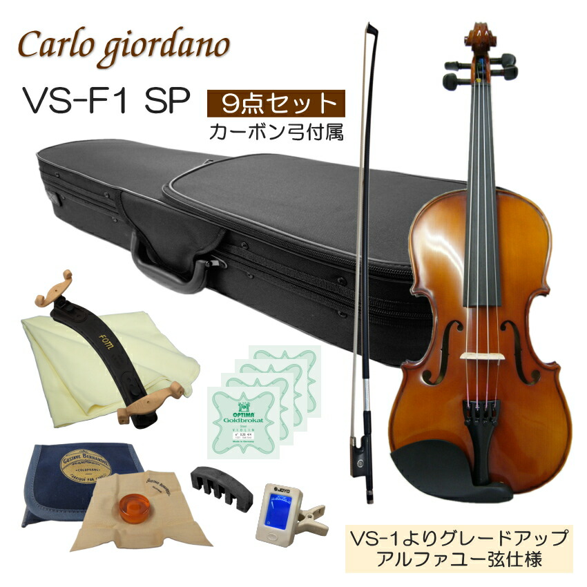 初心者向け バイオリン 調整後出荷 VS-F1 4/4サイズ カーボン弓付属 9点セット 大人サイズ カルロジョルダーノの画像