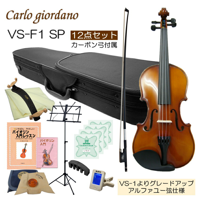 初心者向け バイオリン 調整後出荷 VS-F1 4/4サイズ カーボン弓付属 12点セット 大人サイズ カルロジョルダーノの画像