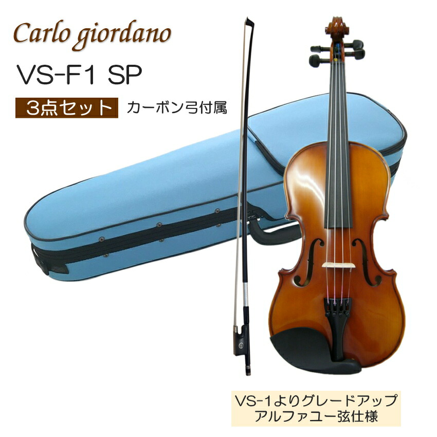 初心者向け バイオリン みずいろケース 調整後出荷 VS-F1 4/4サイズ カーボン弓付属 シンプルセット 3点セット 大人サイズ カルロジョルダーノの画像