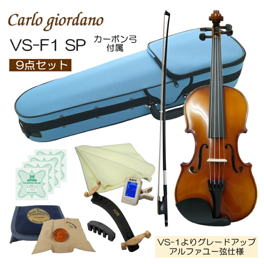 初心者向け バイオリン みずいろケース 調整後出荷 VS-F1 4/4サイズ カーボン弓付属 9点セット 大人サイズ カルロジョルダーノの画像