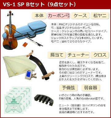 初心者向け バイオリン みずいろケース 調整後出荷 VS-1 4/4サイズ カーボン弓付属 9点セット 大人サイズ カルロジョルダーノの画像