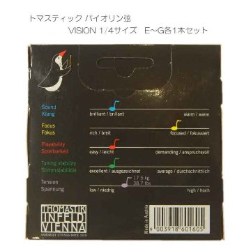 VISION バイオリン弦 VI100 1/4 トマスティック社 ヴィジョン（ビジョン） ナイロン弦 1/4【セット】の画像