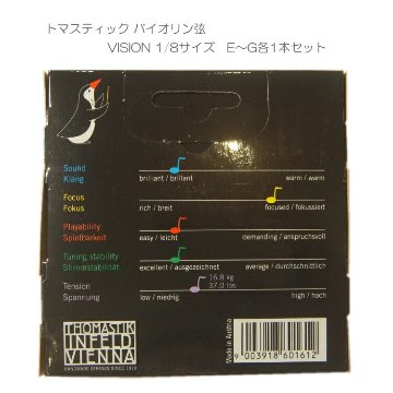 VISION バイオリン弦 VI100 1/8 トマスティック社 ヴィジョン（ビジョン） ナイロン弦 1/8【セット】の画像