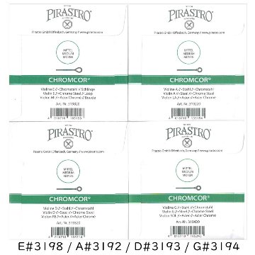 PIRASTRO CHROMCOR 4/4バイオリン弦セット E線3198 ループエンド ピラストロ クロムコア スチール弦の画像