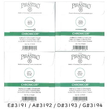 PIRASTRO CHROMCOR 4/4バイオリン弦セット E線3191 ボールエンド ピラストロ クロムコア スチール弦の画像