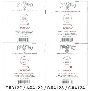 PIRASTRO TONICA 4/4バイオリン弦セット E線スチール ボールエンド ピラストロ トニカ ナイロン弦の画像
