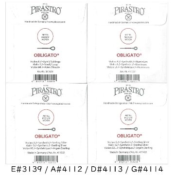 PIRASTRO EADG線セット 3139 4112 4113 4114 バイオリン 弦 OBLIGATO オブリガート ピラストロ ループエンド シルバー アルミの画像