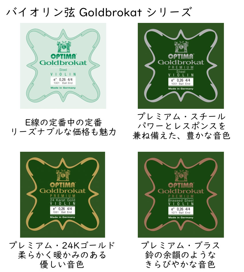 OPTIMA Goldbrokat バイオリン弦 4/4サイズ E線 Premium 24K Gold プレミアム 24K ゴールドブロカット オプティマ 旧レンツナー メール便対応(20点まで)の画像