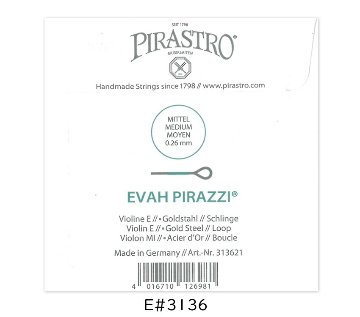 PIRASTRO Evah Pirazzi バイオリン弦 4/4 E線 ゴールド スチール 0.26 ループエンド バラ弦 単品 ピラストロ エヴァ ピラッツイ メール便対応(20点まで)の画像
