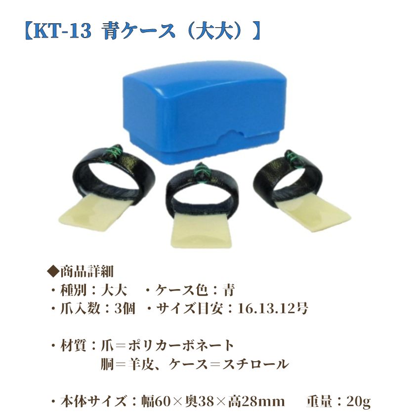 教育用箏爪 全音 教育用 箏爪セット 全音箏爪セット 小セット 教育用 KT-10 中セット KT-11 大セット KT-12 大大セット KT-13 Case付 メール便対応 2点までの画像