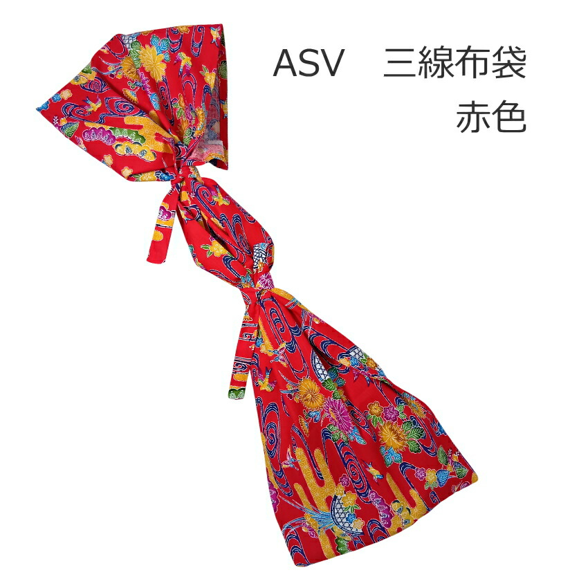 沖縄三線用　布袋 琉球紅型柄 赤色 メール便対応 1点までの画像