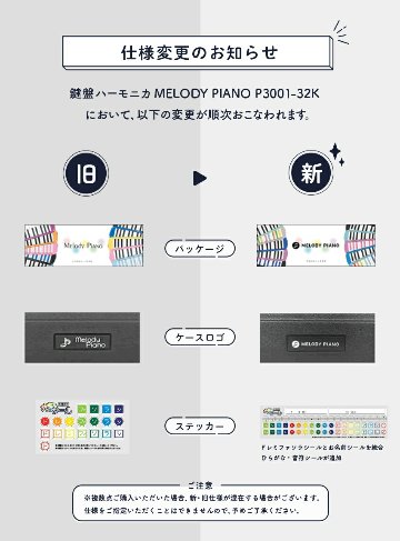 3年保証付：バッグ付き■キョーリツ 鍵盤ハーモニカ P3001 イエロー 黄色 32鍵盤 KC メロディーピアノ P3001-32K YLの画像