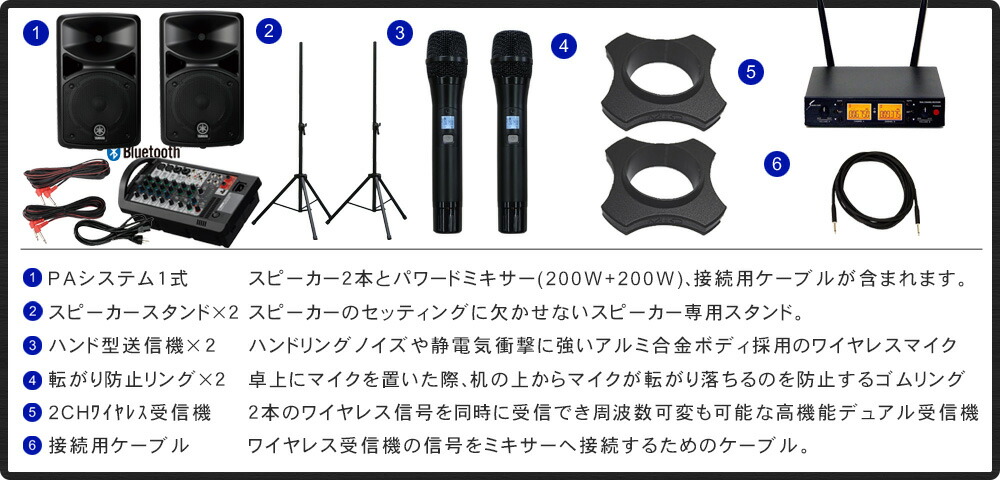 YAMAHA 簡易PAセット ワイヤレスマイク2本付きセット STAGEPAS400BT Bluetooth対応の画像