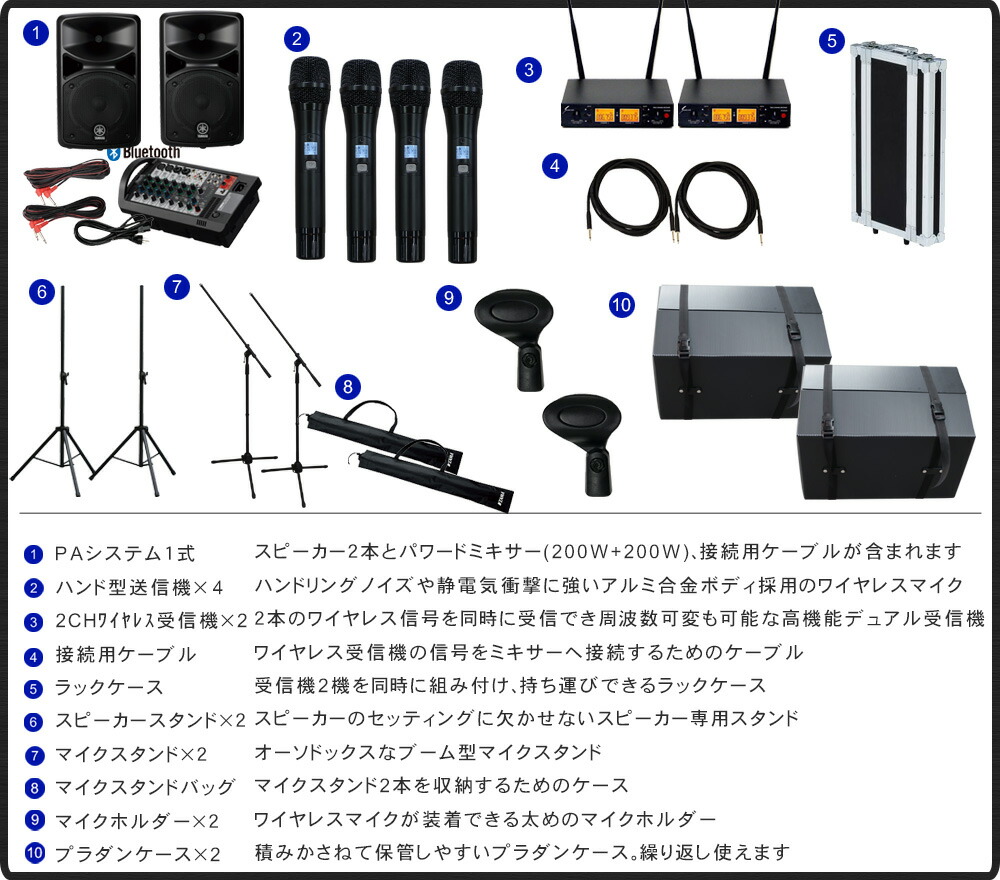 YAMAHA ステージパス 400BT ケースセット ワイヤレスマイク4本 STAGEPAS 簡易PAセットの画像
