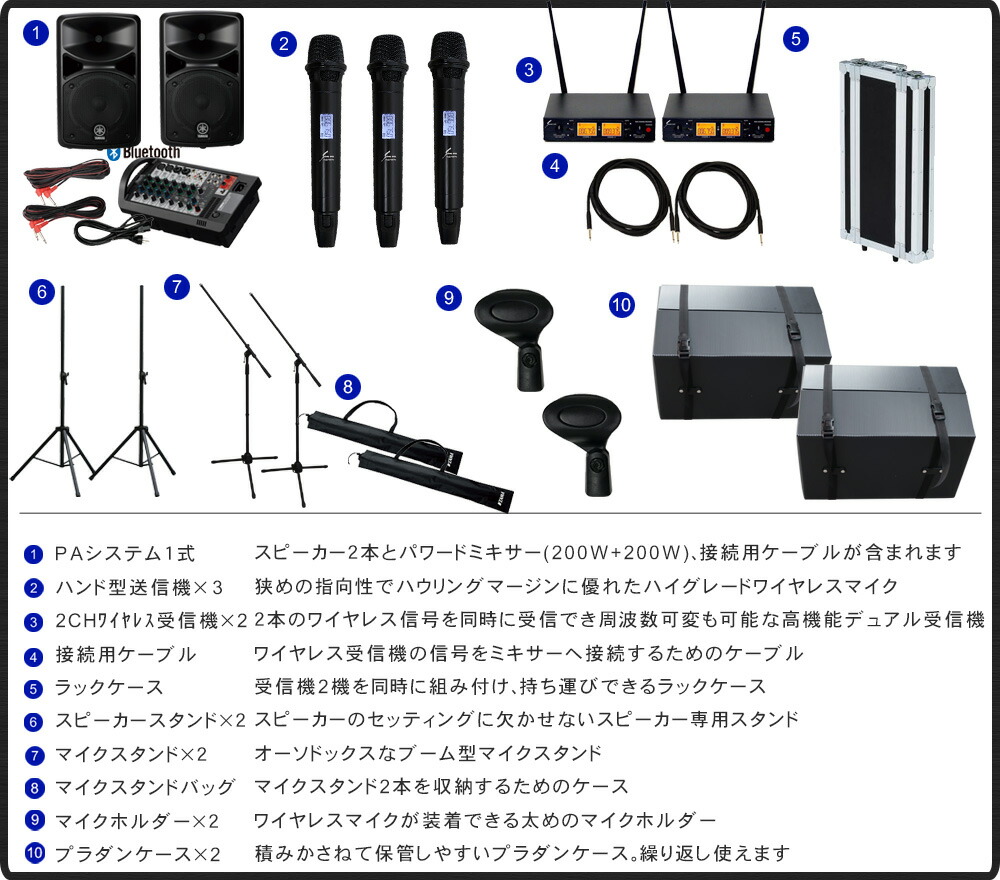 ケース付き■YAMAHYA STAGEPAS400BT + ワイヤレスマイク3本セット(ハイグレードワイヤレスマイク)の画像