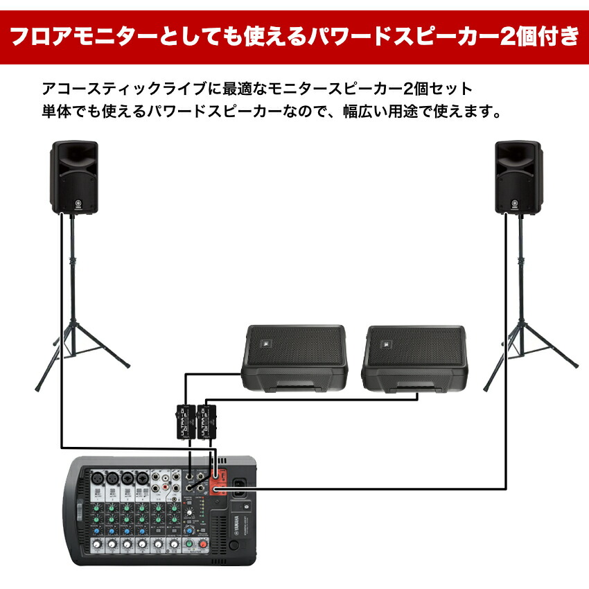 YAMAHA STAGEPAS400BT + モニタースピーカー2台セット (選べるワイヤレスマイクセット) ヤマハ 簡易PAセット ステージパスの画像
