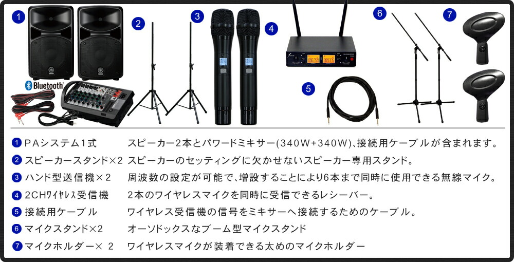 ヤマハ STAGEPAS600BT ワイヤレスマイク2本付き 簡易PAセット マイクスタンド付きの画像