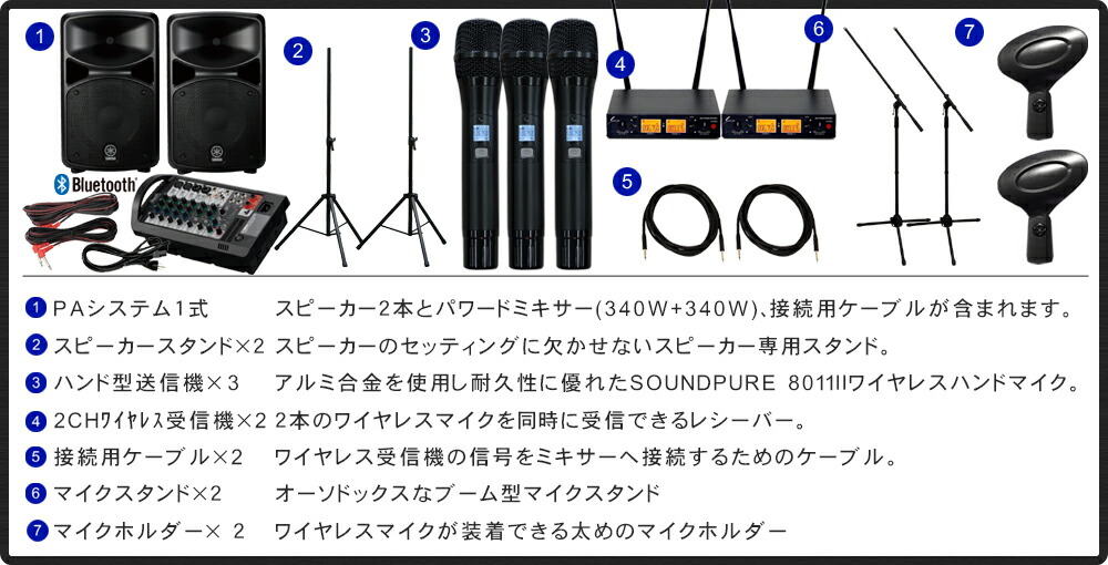 YAMAHA ヤマハ STAGEPAS600BT + 壊れにくいSOUNDPURE　80112ワイヤレスマイク３本セットの画像