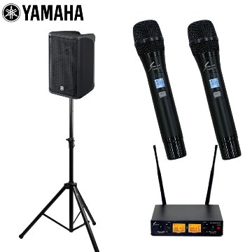 YAMAHA ヤマハ ポータブルPAシステム 700W ワイヤレスマイク2本セット DBR10 スピーカースタンド付きの画像