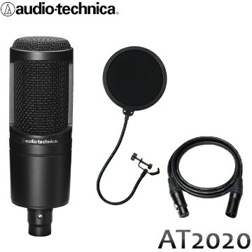 audio technica オーディオテクニカ AT2020 コンデンサーマイク 国産CANAREマイクケーブル2m ポップガードセット 定番 CANARE L-4E6Sマイクケーブルセットの画像
